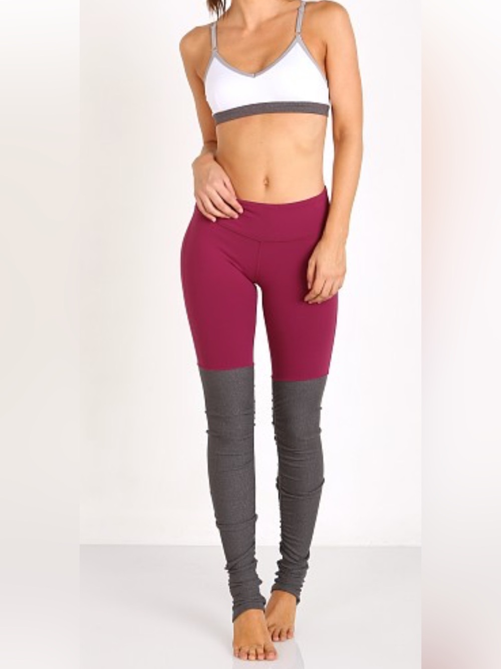ALO Yoga Goddess Leggings in Burgundy and Stormy Heather Sz L
